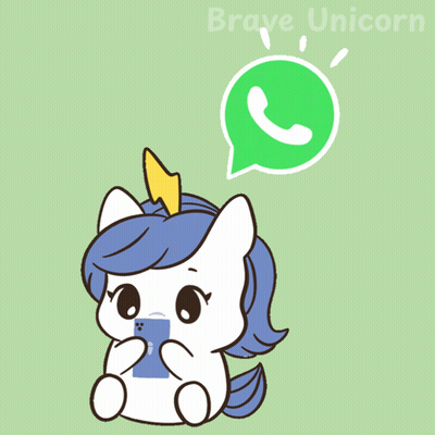 A Drawing Of A Unicorn Holding A Cell Phone With A Whatsapp Icon Above It GIF