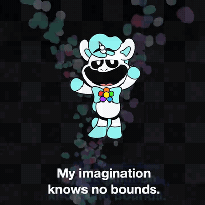A Drawing Of A Unicorn With The Words " My Imagination Knows No Bounds " Below It GIF