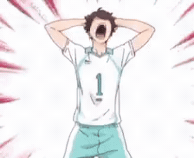 A Drawing Of A Volleyball Player With His Hands On His Head And His Mouth Open . GIF