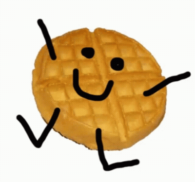 A Drawing Of A Waffle With Arms And Legs And A Face Drawn On It . GIF