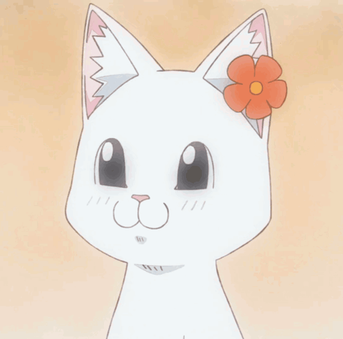 A Drawing Of A White Cat With A Flower On Its Ear GIF