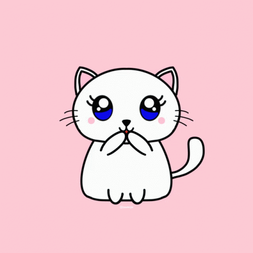 A Drawing Of A White Cat With A Red Heart In Its Mouth GIF