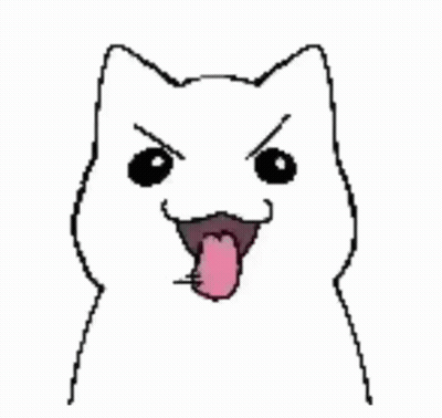 A Drawing Of A White Cat With Its Tongue Hanging Out . GIF