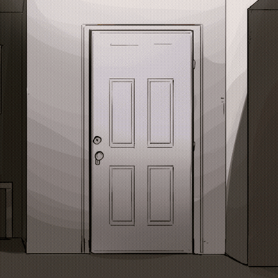 A Drawing Of A White Door With A Shadow On The Wall GIF