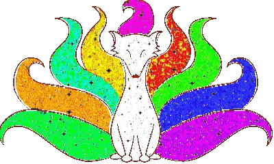 A Drawing Of A White Fox With Rainbow Tail Sticker