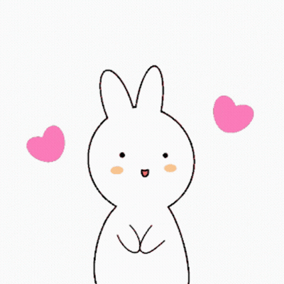 A Drawing Of A White Rabbit With Two Pink Hearts Around It GIF