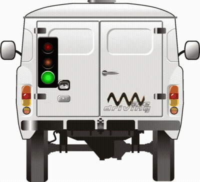 A Drawing Of A White Van With A Sticker That Says Mw Driving GIF