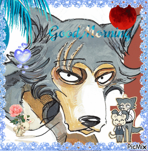 A Drawing Of A Wolf With The Words Good Morning On It GIF
