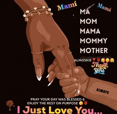 A Drawing Of A Woman Holding A Child 'S Hand With The Words " Pray Your Day Was Blessed & Enjoy The Rest On Purpose " GIF