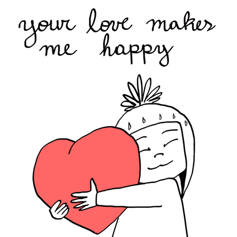 A Drawing Of A Woman Holding A Heart With The Words " Your Love Makes Me Happy " GIF