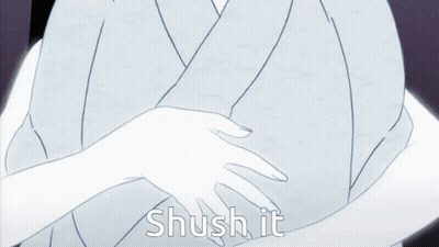A Drawing Of A Woman Hugging A Man With The Words Shush It Written Below It GIF