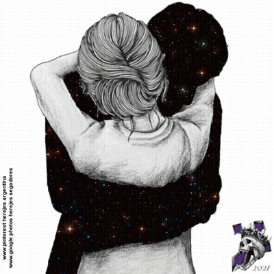 A Drawing Of A Woman Hugging A Man With The Year 2021 GIF