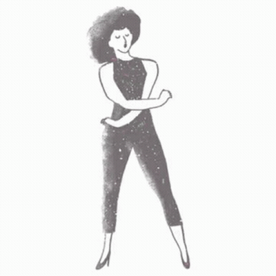 A Drawing Of A Woman In A Black Jumpsuit Dancing . GIF