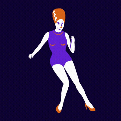 A Drawing Of A Woman In A Purple Bathing Suit With Orange Hair GIF