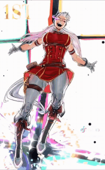 A Drawing Of A Woman In A Red Dress With The Number 1St On The Bottom Right GIF