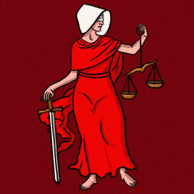 A Drawing Of A Woman In A Red Robe Holding A Sword And A Torch GIF