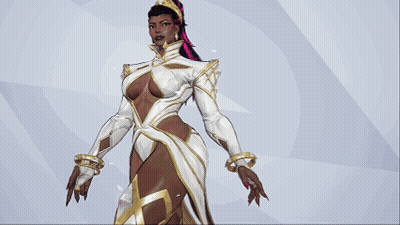 A Drawing Of A Woman In A White And Gold Outfit GIF