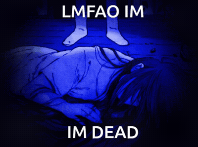 A Drawing Of A Woman Laying On The Floor With The Words Lmfao Im Im Dead Underneath GIF