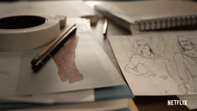 A Drawing Of A Woman On A Piece Of Paper With A Netflix Logo On The Bottom GIF