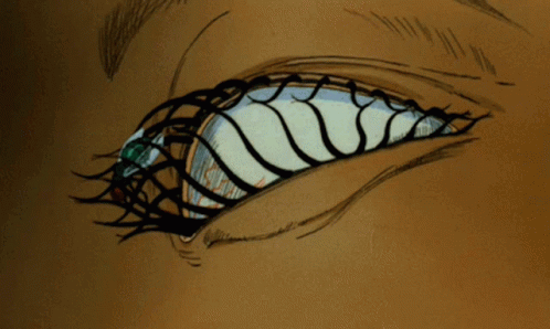 A Drawing Of A Woman 'S Eye With A Green Reflection GIF