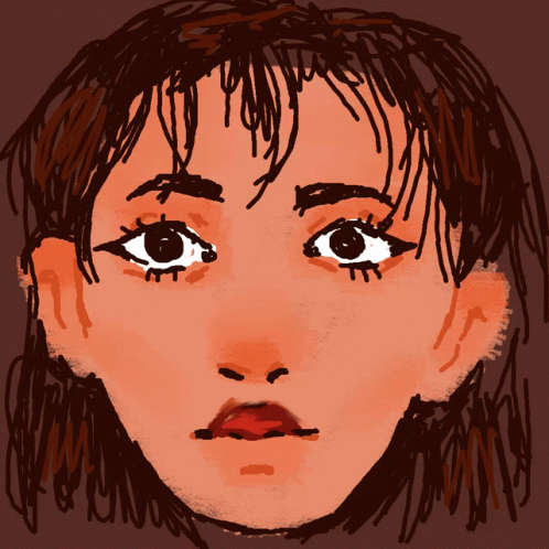 A Drawing Of A Woman 'S Face With A Red Lip And Brown Hair GIF