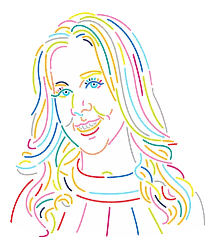 A Drawing Of A Woman 'S Face With Long Hair And Green Eyes Sticker