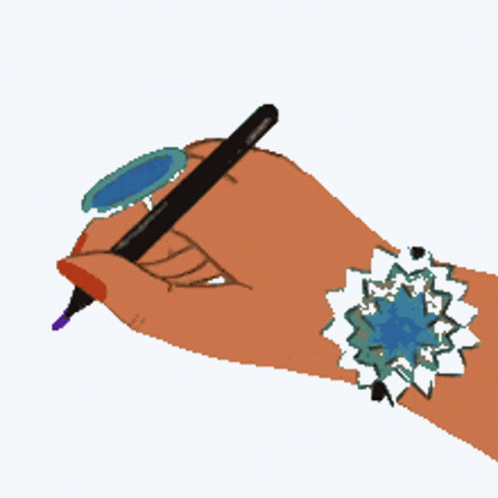 A Drawing Of A Woman 'S Hand With A Bracelet And A Pen GIF