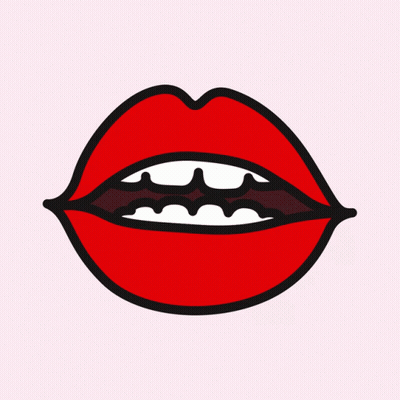A Drawing Of A Woman 'S Mouth With Red Lips And Black Teeth GIF