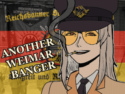 A Drawing Of A Woman Smoking A Cigarette With The Words Another Weimar Banger Written On The Bottom GIF