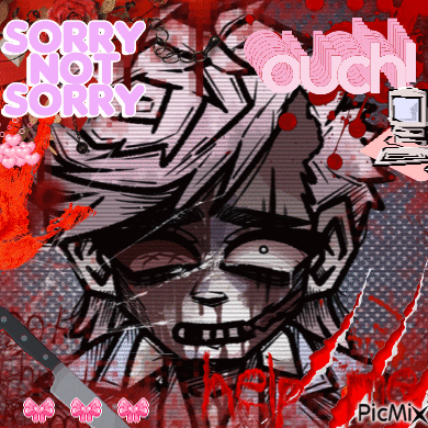 A Drawing Of A Woman With A Knife And The Words Sorry Not Sorry On It GIF