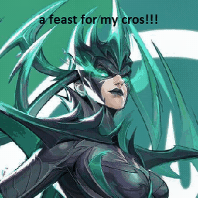 A Drawing Of A Woman With A Mask And A Caption That Says A Feast For My Cros GIF