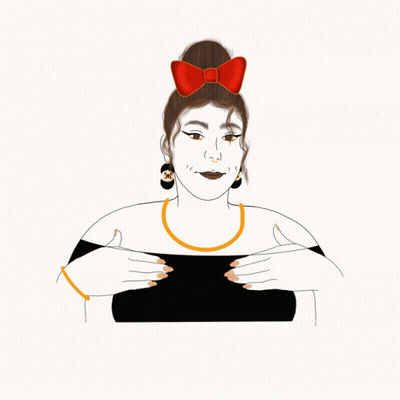 A Drawing Of A Woman With A Red Bow On Her Hair GIF