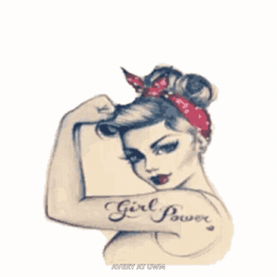 A Drawing Of A Woman With A Tattoo That Says Girl Power GIF