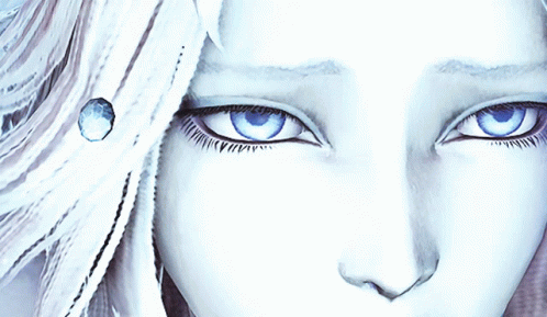 A Drawing Of A Woman With Blue Eyes And White Hair GIF