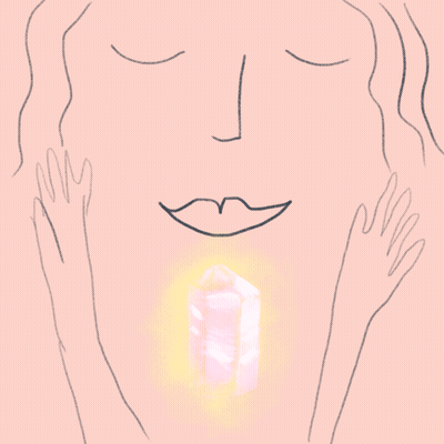 A Drawing Of A Woman With Her Eyes Closed And A Crystal In Front Of Her GIF