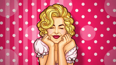 A Drawing Of A Woman With Her Eyes Closed On A Pink Background GIF