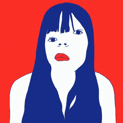 A Drawing Of A Woman With Long Blue Hair GIF