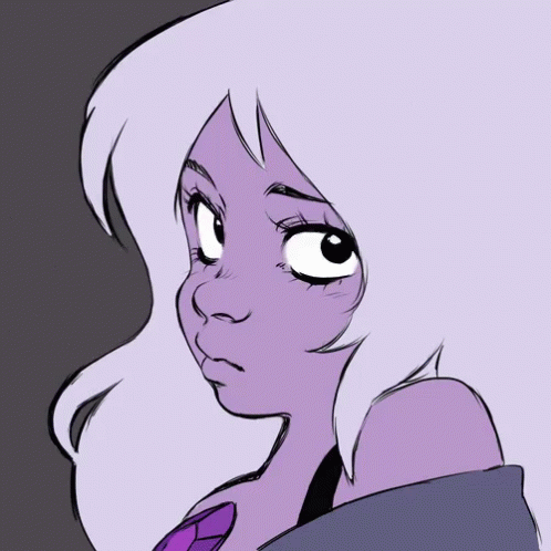 A Drawing Of A Woman With Purple Hair And A Purple Necklace GIF