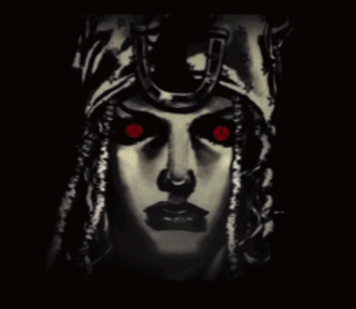 A Drawing Of A Woman With Red Eyes GIF