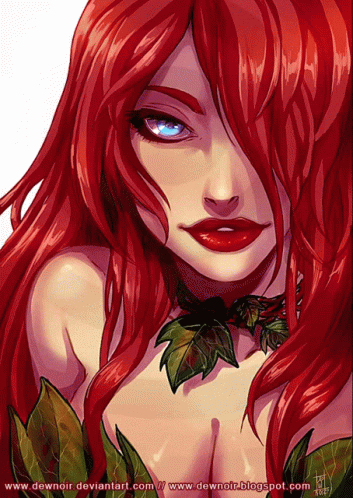 A Drawing Of A Woman With Red Hair And Leaves Is On The Website Www.dewnoir.deviantart.com GIF