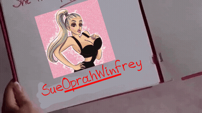 A Drawing Of A Woman With The Name Sueoprahwinfrey Written On It GIF