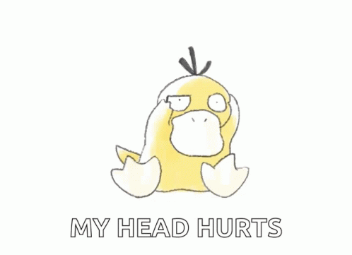 A Drawing Of A Yellow Duck With The Words My Head Hurts Below It GIF