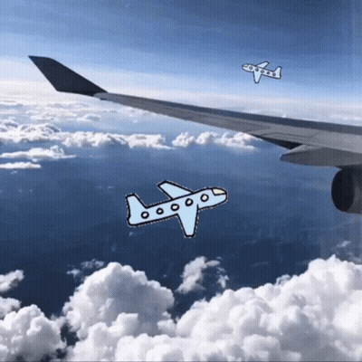 A Drawing Of An Airplane Flying In The Sky GIF