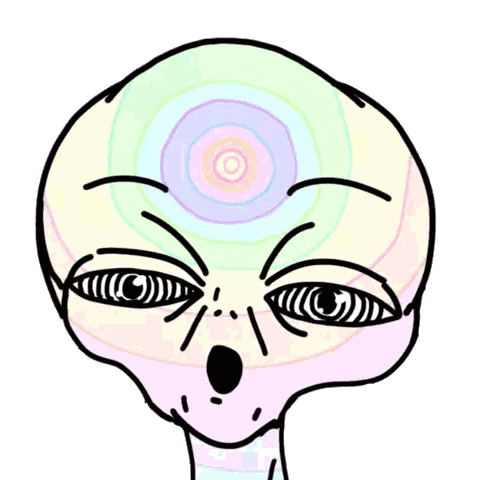 A Drawing Of An Alien With A Swirl In The Middle Of Its Head Sticker