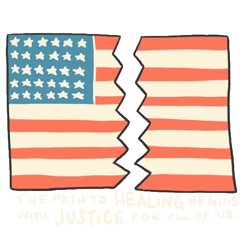 A Drawing Of An American Flag With A Band Aid On It Sticker