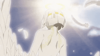 A Drawing Of An Angel With White Wings And A Halo GIF