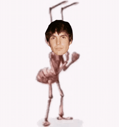 A Drawing Of An Ant Carrying A Person 'S Head GIF