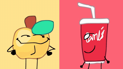 A Drawing Of An Apple Next To A Drawing Of A Drink With A Straw That Says Panli 'S GIF