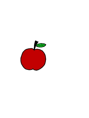 A Drawing Of An Apple With A Green Leaf On A White Background GIF