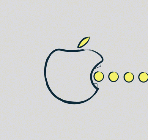 A Drawing Of An Apple With A Mouth And Yellow Circles Around It GIF